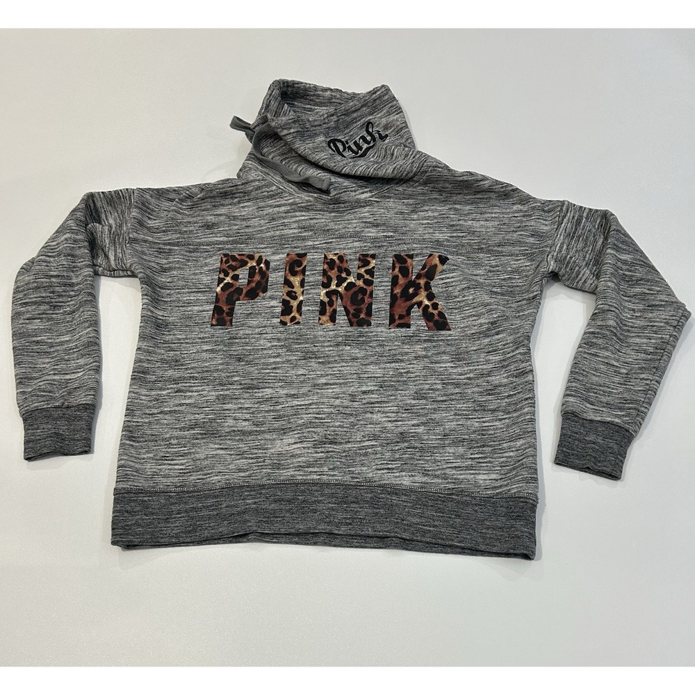 Victoria Secret PINK Leopard Logo Cozy Soft Slouchy Vibes Gray Sweatshirt XXL